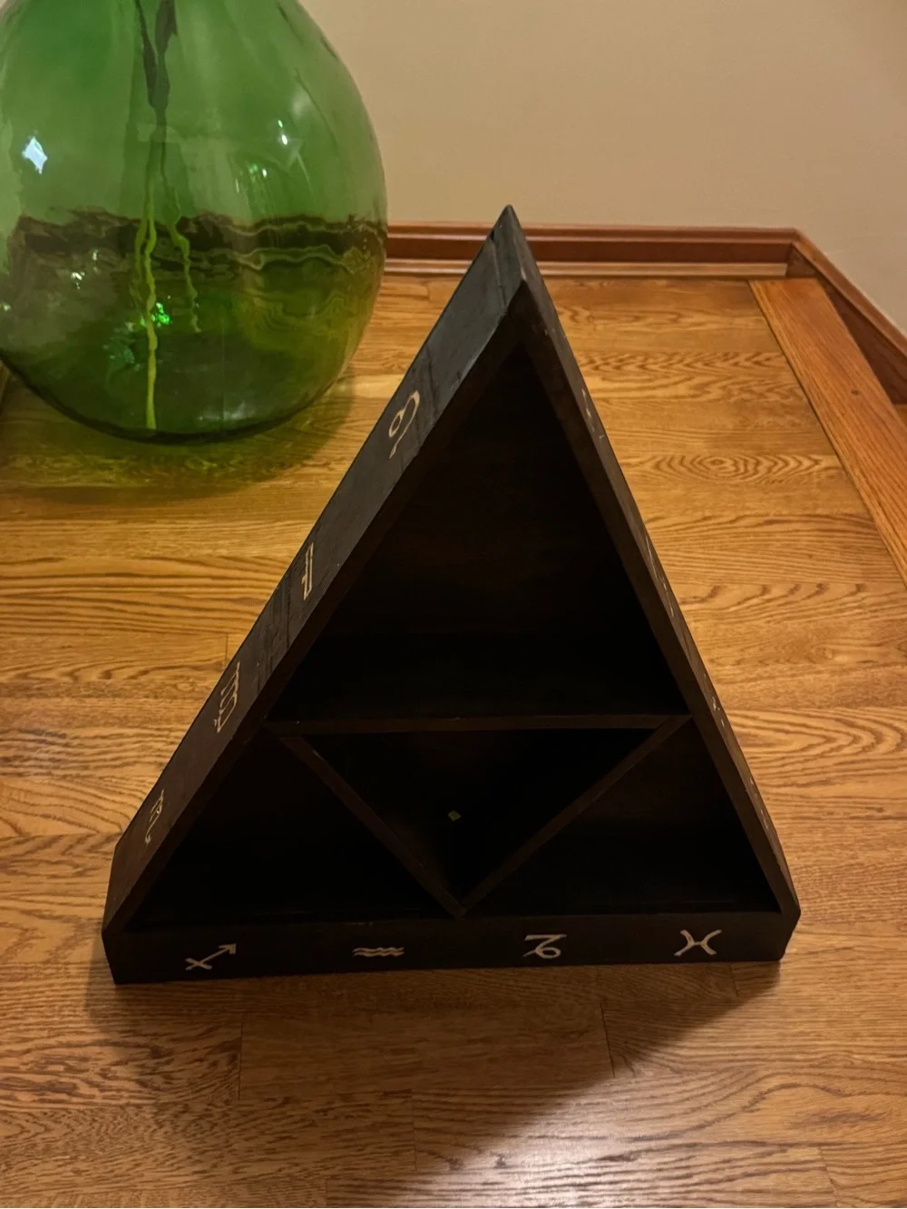 Large Black Woden Pyramid Hanging Shelf with Zodiac Symbols - Earthbound
